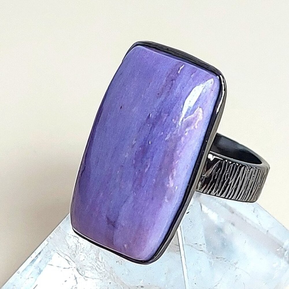 Natural 33 ct‎ Natural Charoite 925 Sterling Silver Ring Sz 9 - Picture 8 of 13